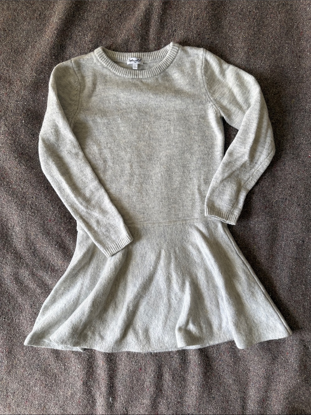 Girls Splendid Light Gray Knit Long-Sleeve Flared Dress (Size 7-8)